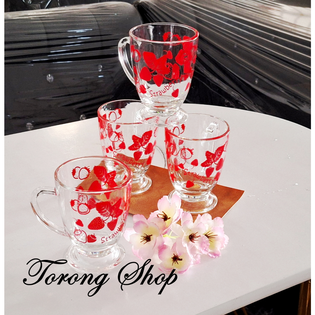 6 pcs Gelas Kaca  Piala Motif Buah Gelas Kopi Kaki Tahan Panas