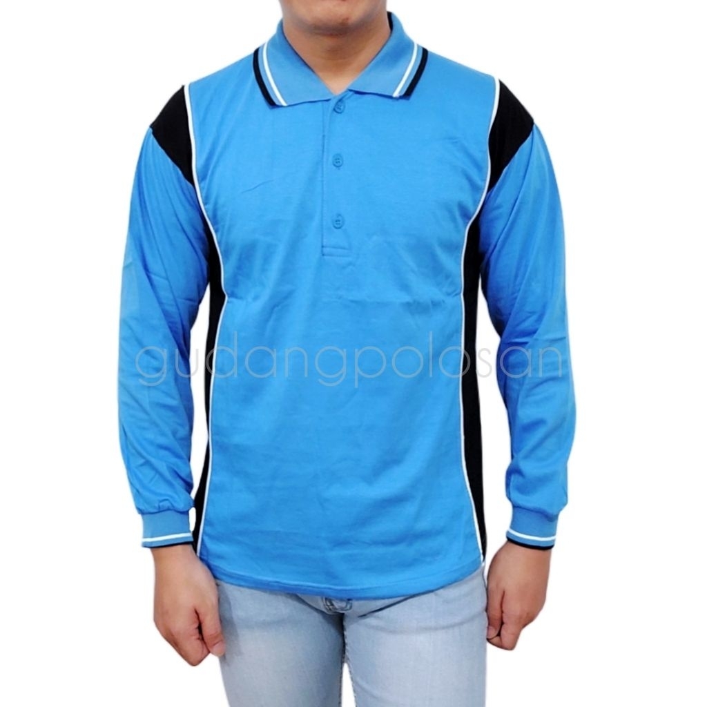 GP POLO KATUN KARDET/KAOS KATUN KOMBINASI LENGAN PANJANG/BIRU LANGIT
