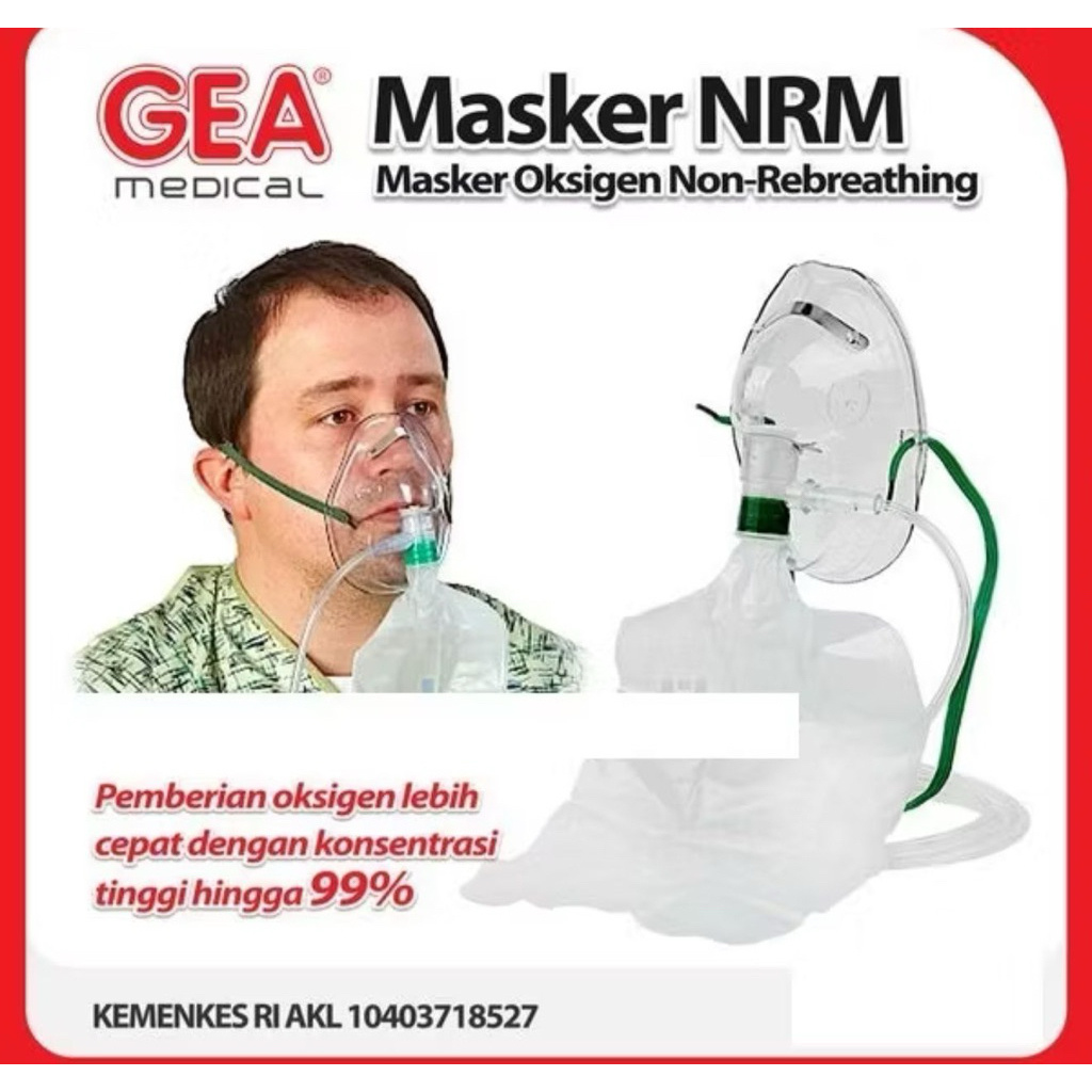 Masker Oksigen Non Rebreathing NRM Dewasa (Adult), Anak (Child), Bayi (Baby) GEA (Pcs)