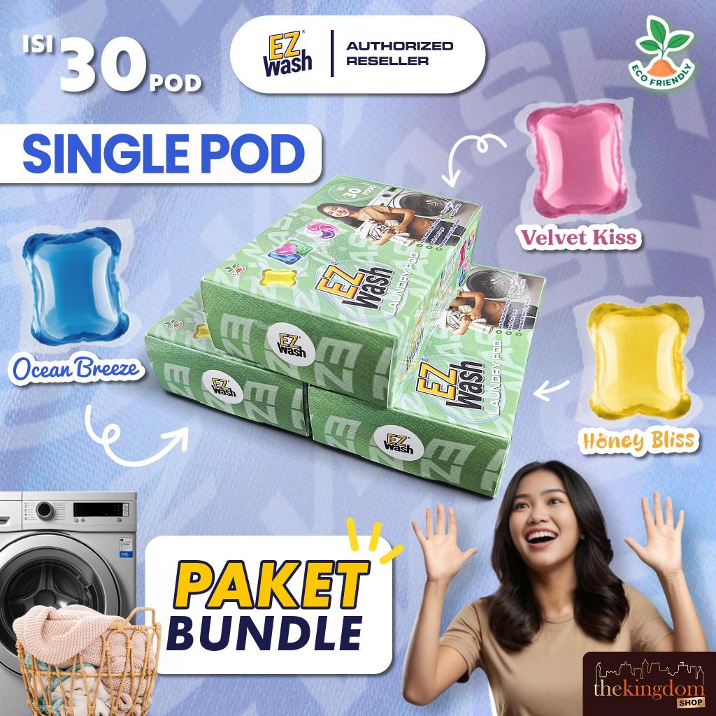 [ PAKET 3 BOX SINGLE 30 Pods ] EZWash Laundry Pod Single Chamber Liquid Detergent Gel Capsule EZ Was