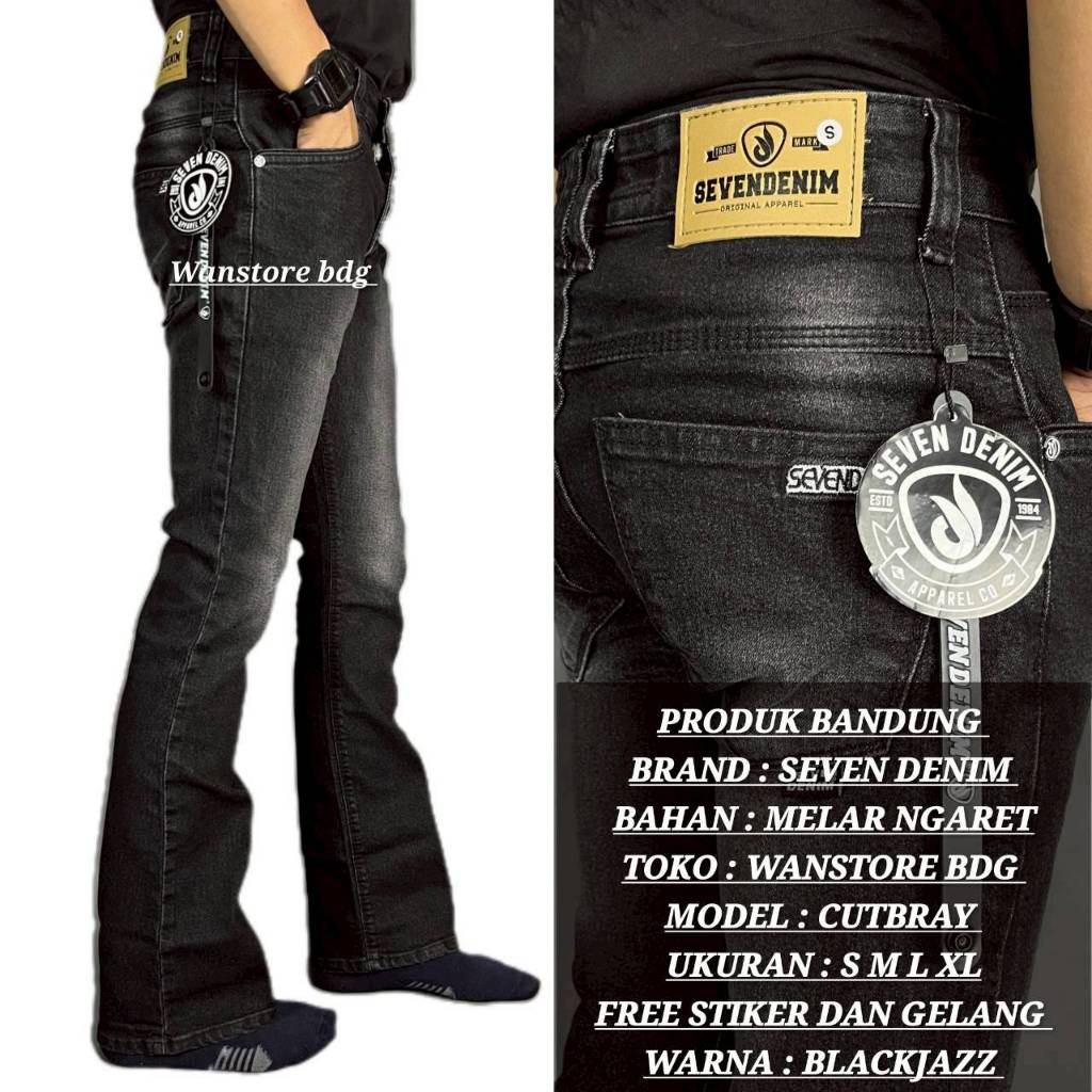 Seven Denim - Celana Soft Jeans Panjang Pria Cutbray Stretch Melar Ori Pants Cowok Hitam Black Jazz