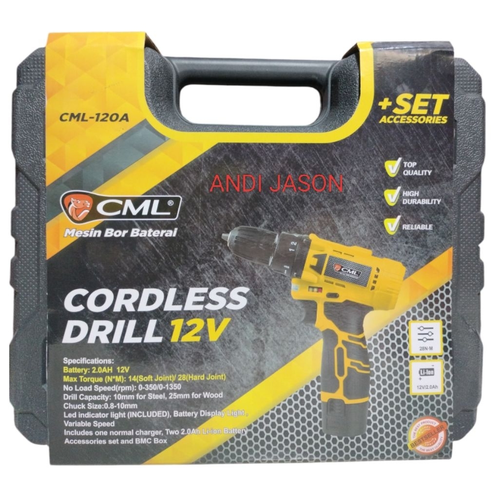 Mesin bor baterai set 12v CML CML-120A 10mm bor cordless drill bor tangan 12 V 2.0AH