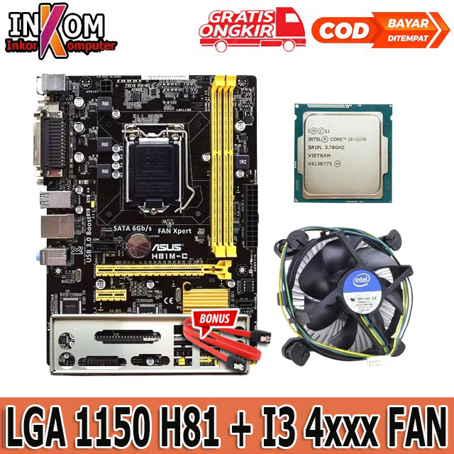 Mainboard Mobo LGA 1150 H81 Plus Procssor I3 GEN 4 FAN INTEL