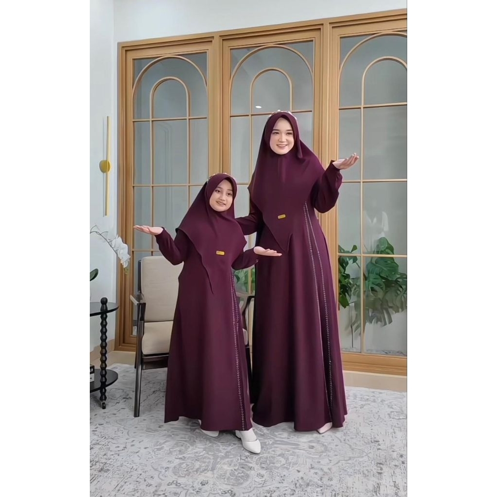Baju Couple Muslim Lebaran 2026 Kamelia Couple Gamis Ibu Anak Perempuan Mewah Bahan Ceruty Babydoll