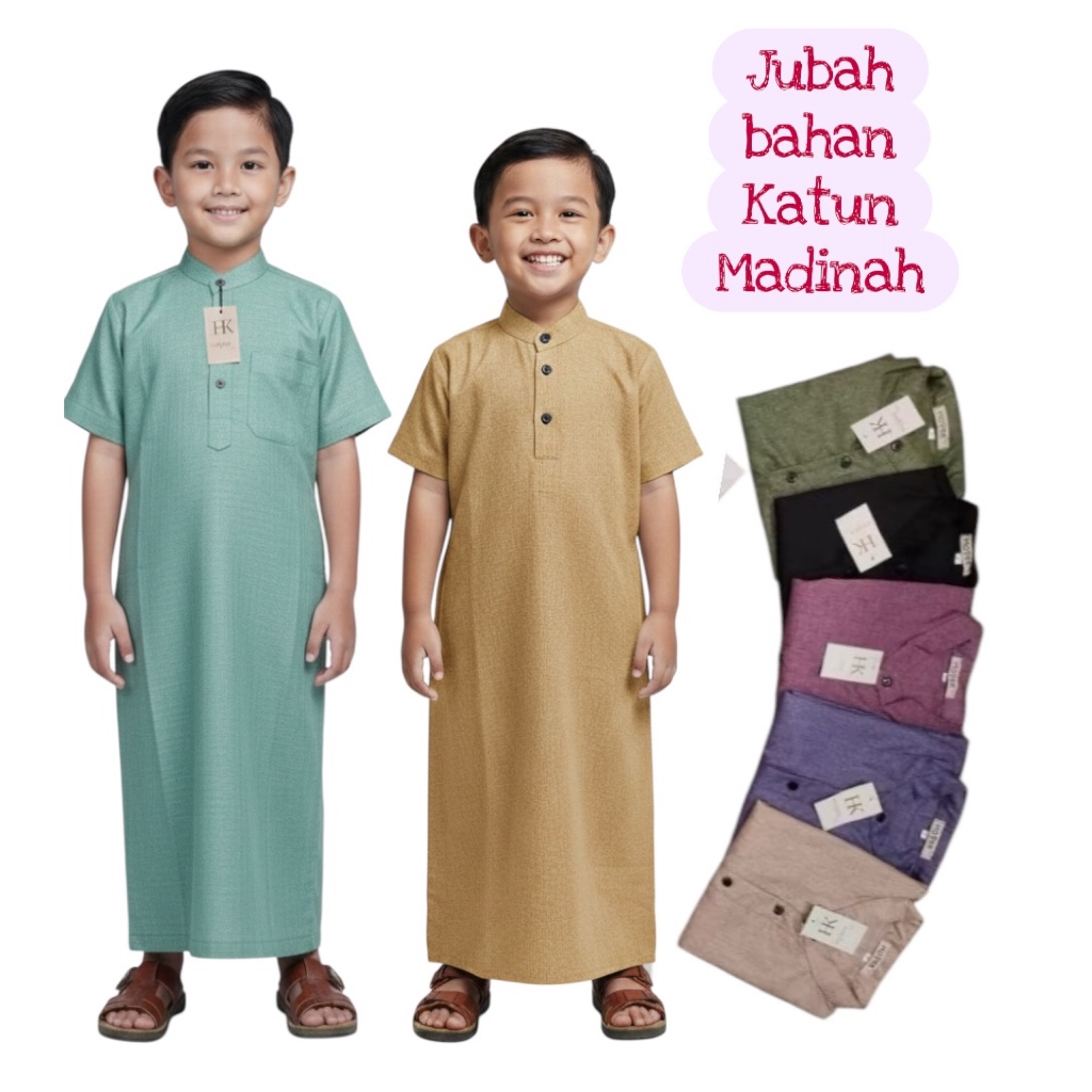 Jubah Anak Laki-laki Gamis Anak Laki Bahan Katun Madinah 1-10 tahun