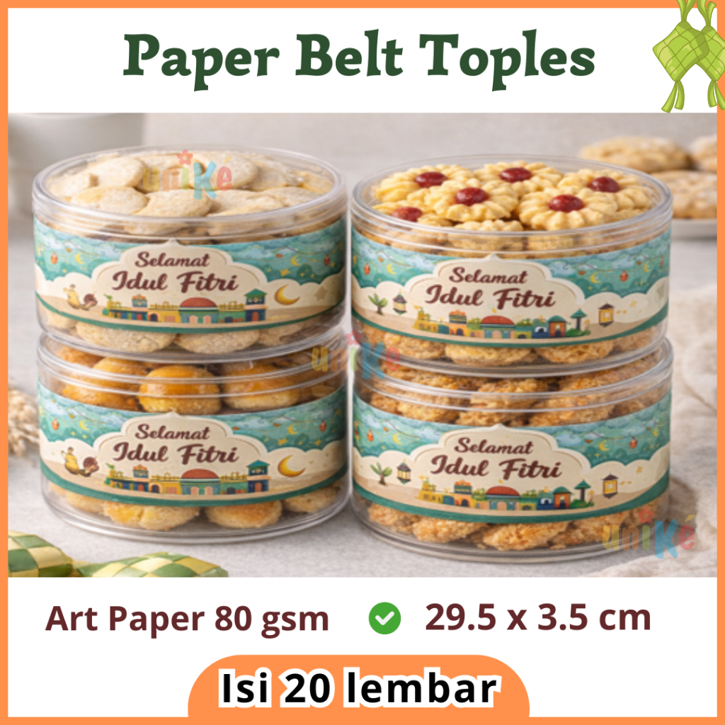 Isi 20pcs Paper Belt Hampers Lebaran 29.5x3.5 cm Pita Selempang Idul Fitri Hiasan Toples Kue Kering
