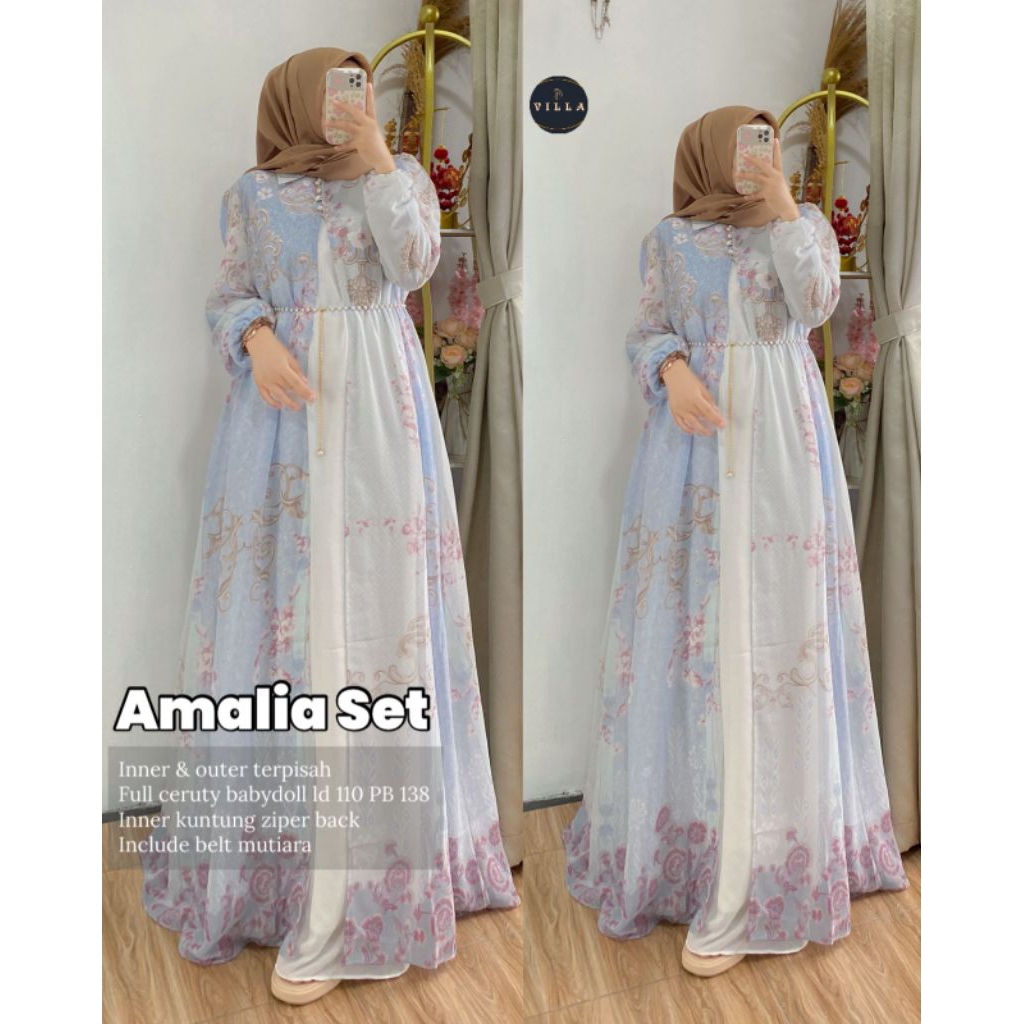 AMELIA MELANI WENDA INNER DRESS SET OUTER ORI BY VILLA SPASSY // GAMIS INNER OUTER CERUTI LD 110 PJ 