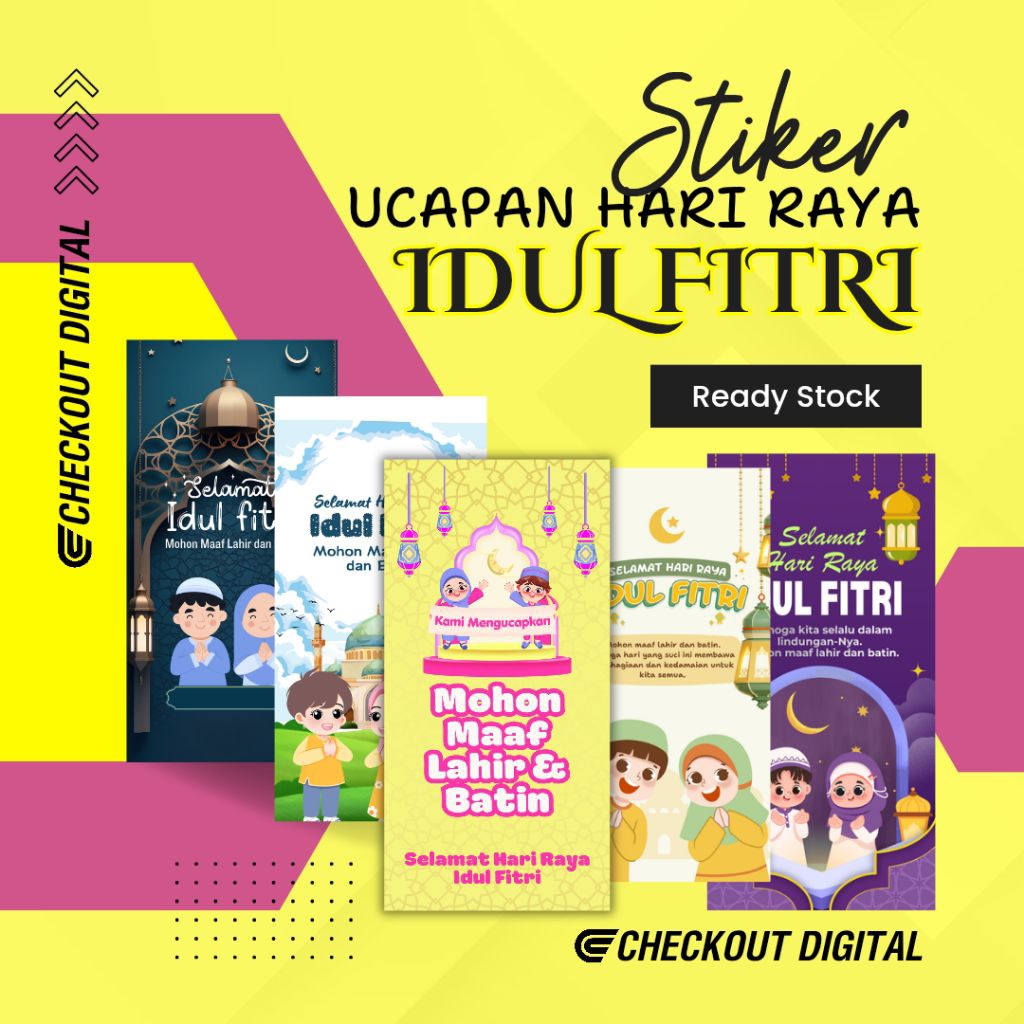 Stiker Karakter Ucapan Hari Raya Lebaran Idul Fitri Eid Mubarak