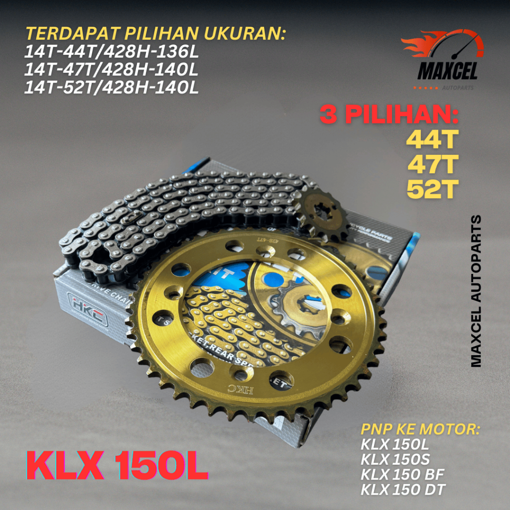 GEAR GIR SET PAKET KAWASAKI KLX 150L KLX 150S KLX150 BF KLX 150DT DTRACKER UKURAN 44 47 50 52 - HKC