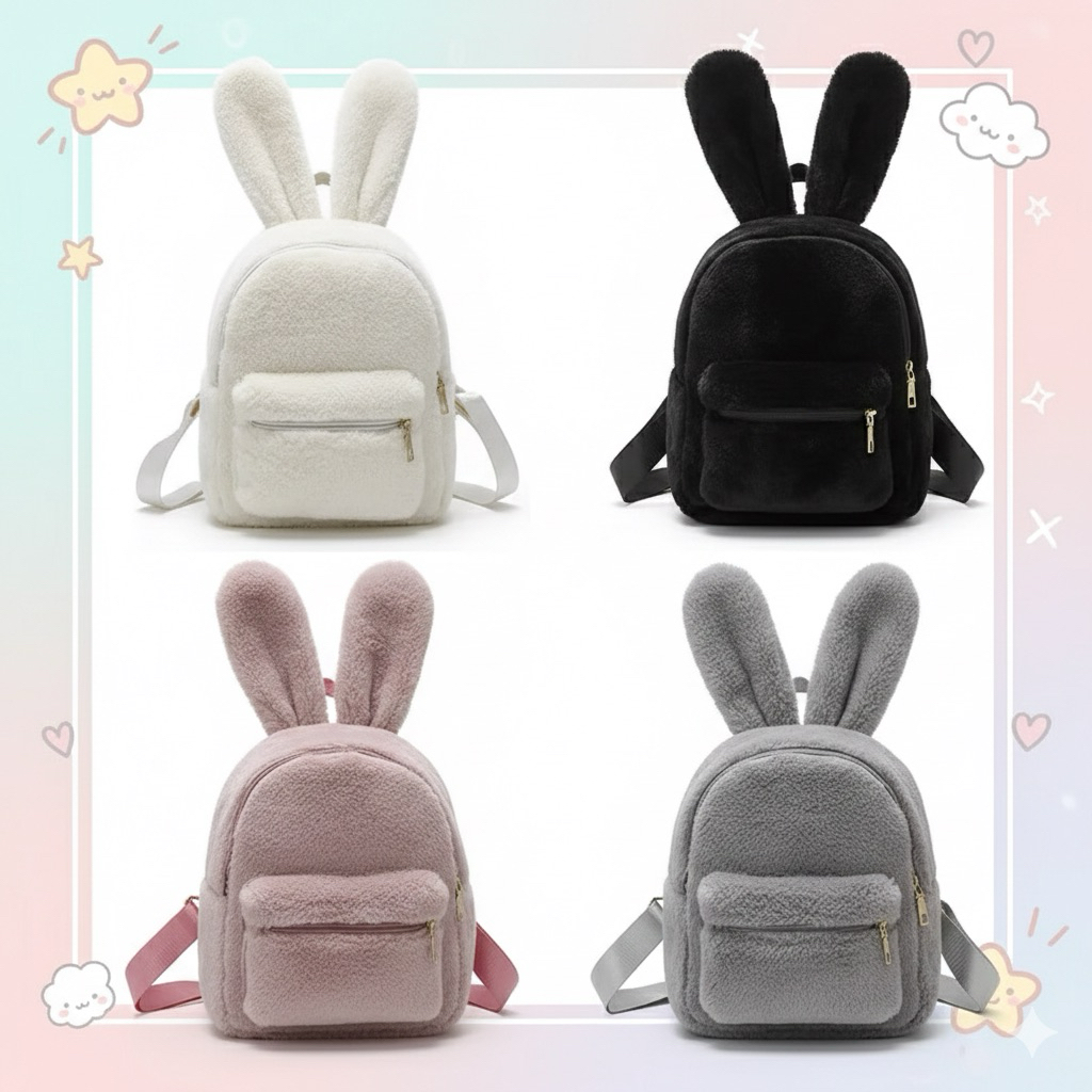Tas Ransel Wanita Remaja Lula Kelinci Backpack Mini Bahan Bulu Tas Main Fashion Ala Korea Anak
