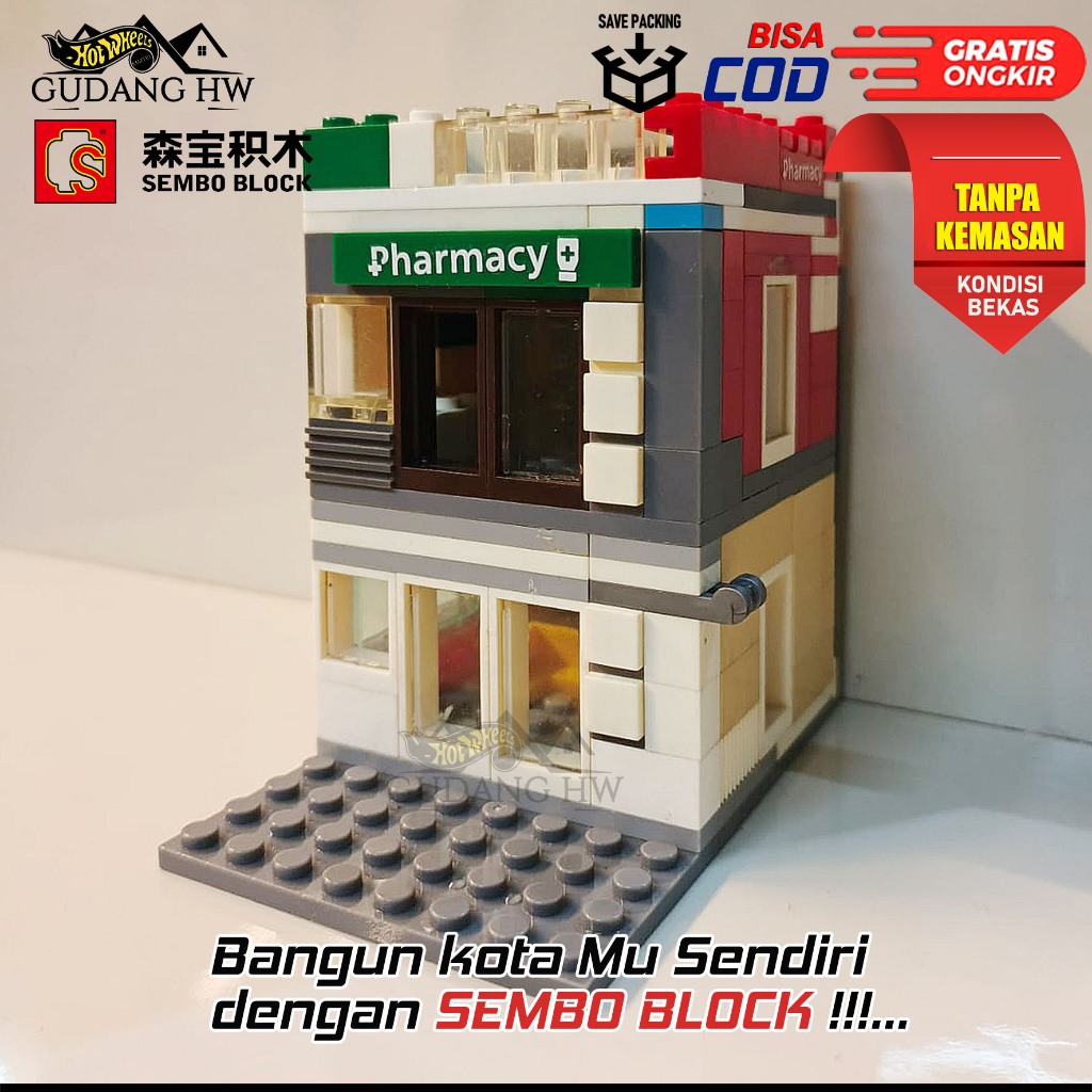 REPLICA LEGO BRICK GEDUNG APOTEK , KONDISI BEKAS