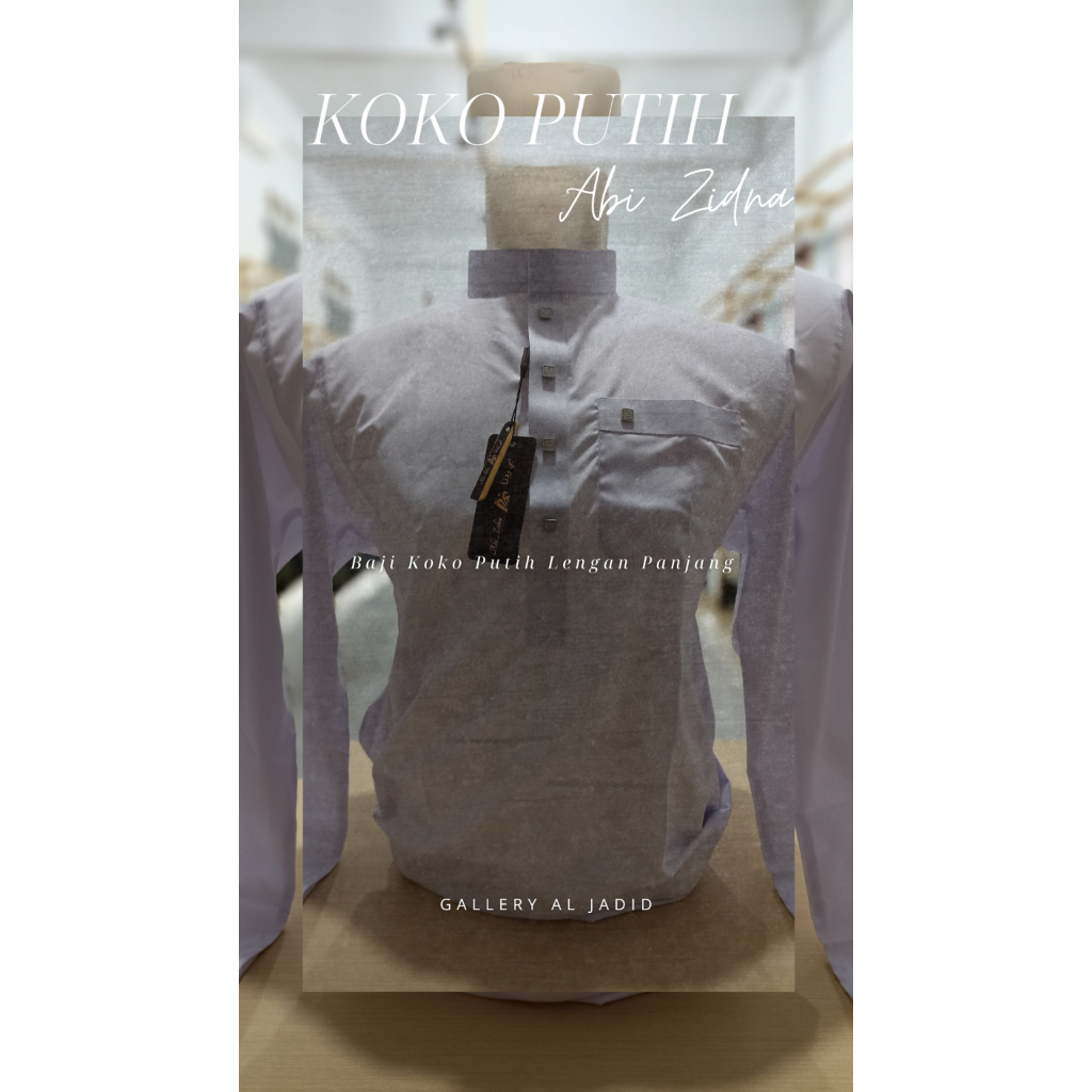 Baju Koko Pria Abi Zidna Lengan Panjang Kerah Shanghai Putih | Baju Muslim Pria Elegan