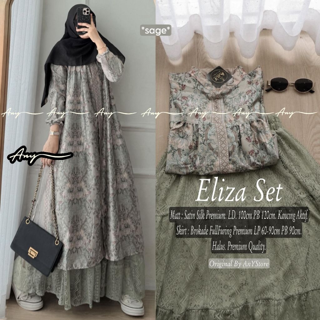 Eliza setelan tunik dan rok by A.N.Y long tunic jumbo ld 120 CM rok panjang plisket long tunik flora