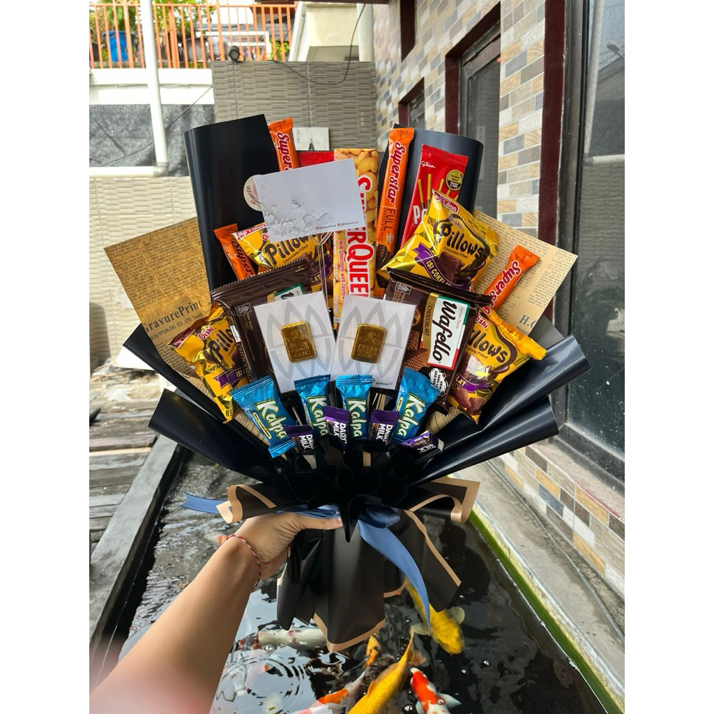Buket coklat emas gold antam antum mix snack kado gift spesial