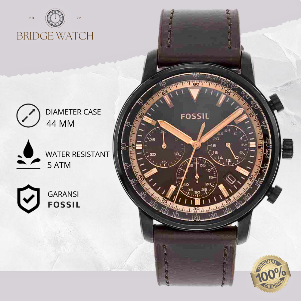 Jam Tangan Pria Fossil Goodwin FS5529 Chronograph Kulit Brown Casual Original