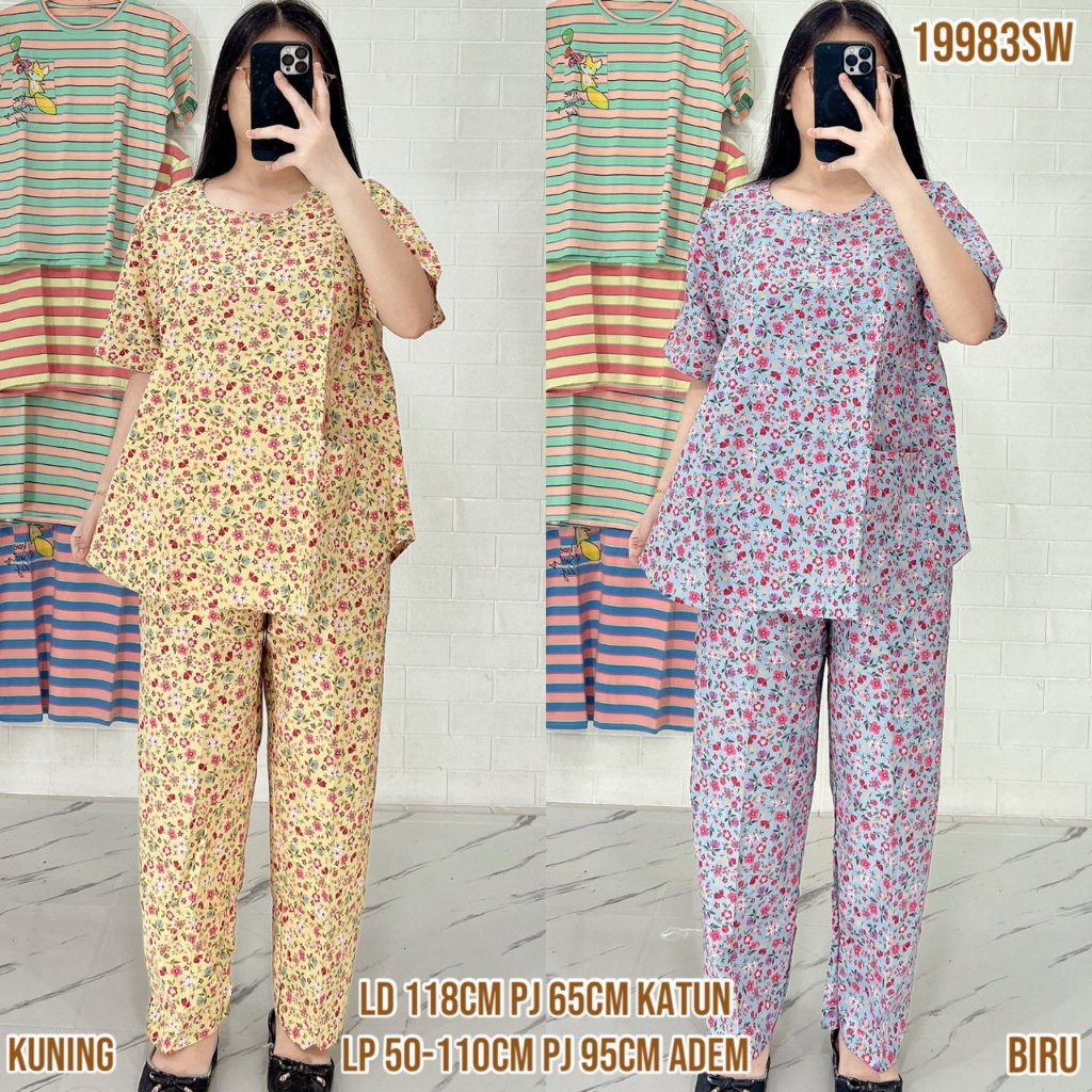 Baju Tidur Merlin CP  XL Jumbo Setelan Katun Motif karakter  - Bahan Katun Premium