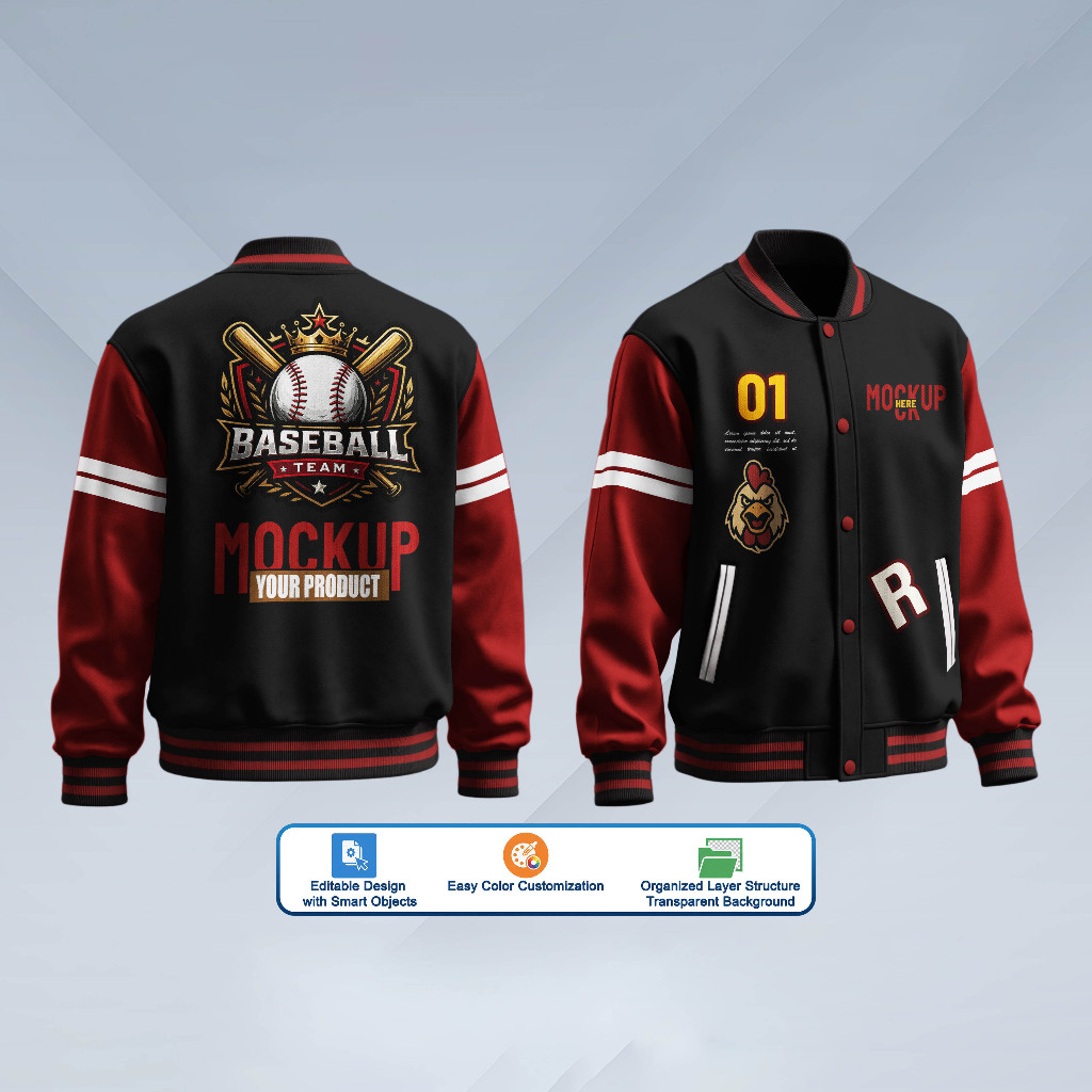 Mockup Desain Jaket Varsity/Baseball format PSD Photoshop