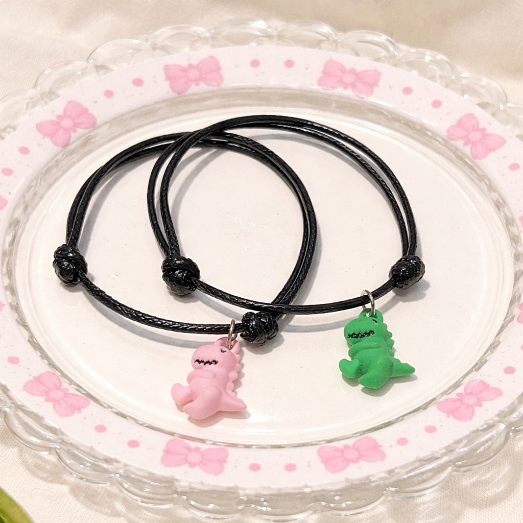 [2pcs] Gelang couple liontin dinosaurus 3D liontin monel doff