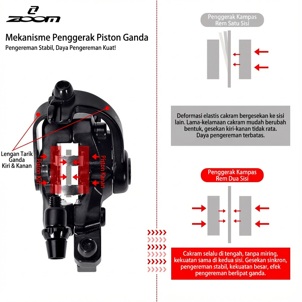 Kaliper Rem Sepeda Zoom DB680 Mekanik Dual Piston Dua Dorongan Disc Brake Alternatif TRP Spyre Ori