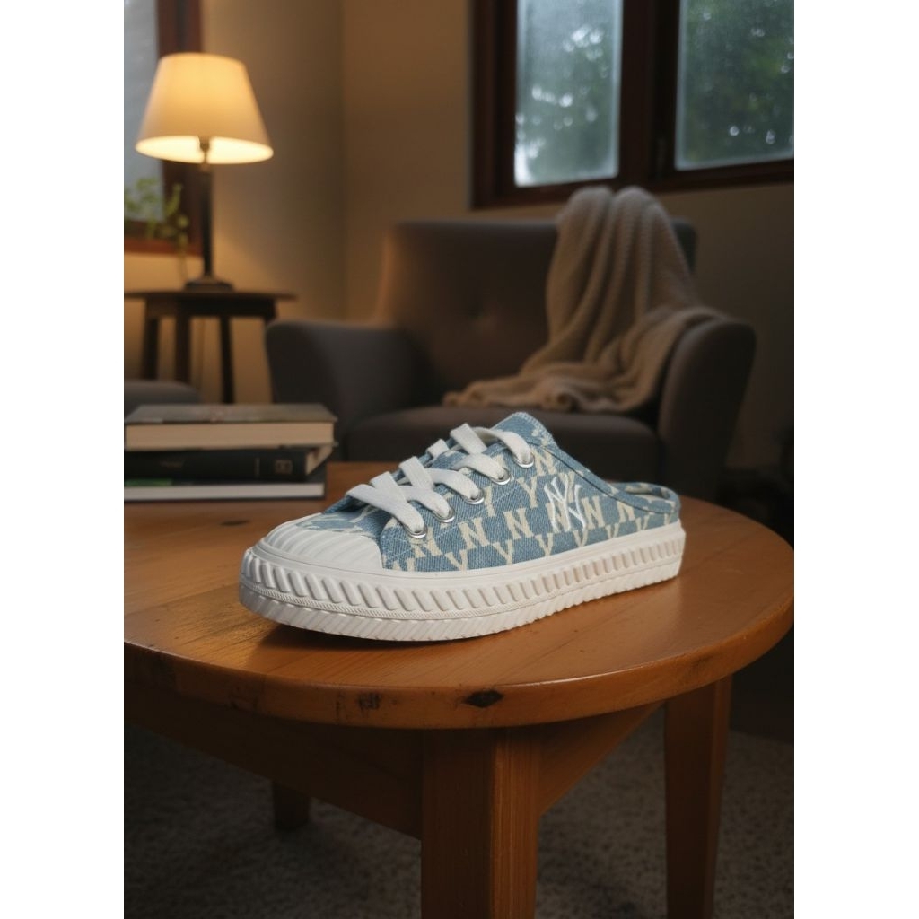 Sandal Mule MLBNY Simpel Design Keren Denim Blue Size 38