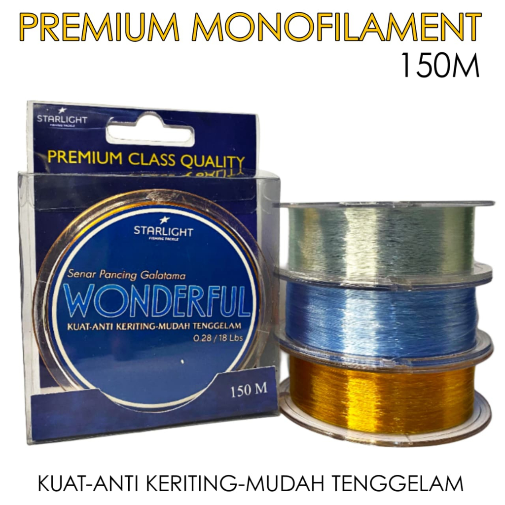Wonderful Senar Pancing Galatama Kuat Dan Anti Keriting 150M, Senar Pancing Warna Gold, Biru Light, 