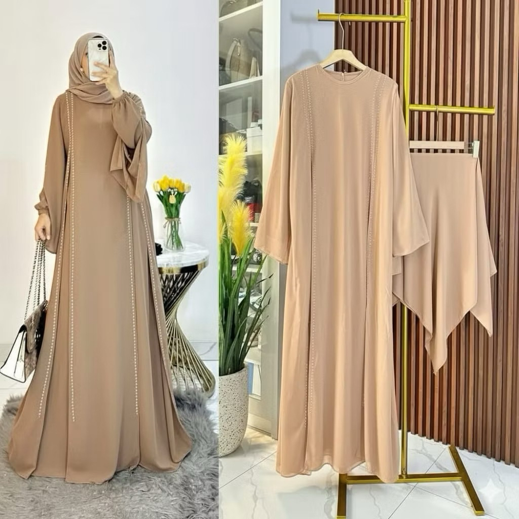 big sale gamis syar'i ceruty baby doll abaya ceruty mewah + hijab variasi payet swarovski abaya