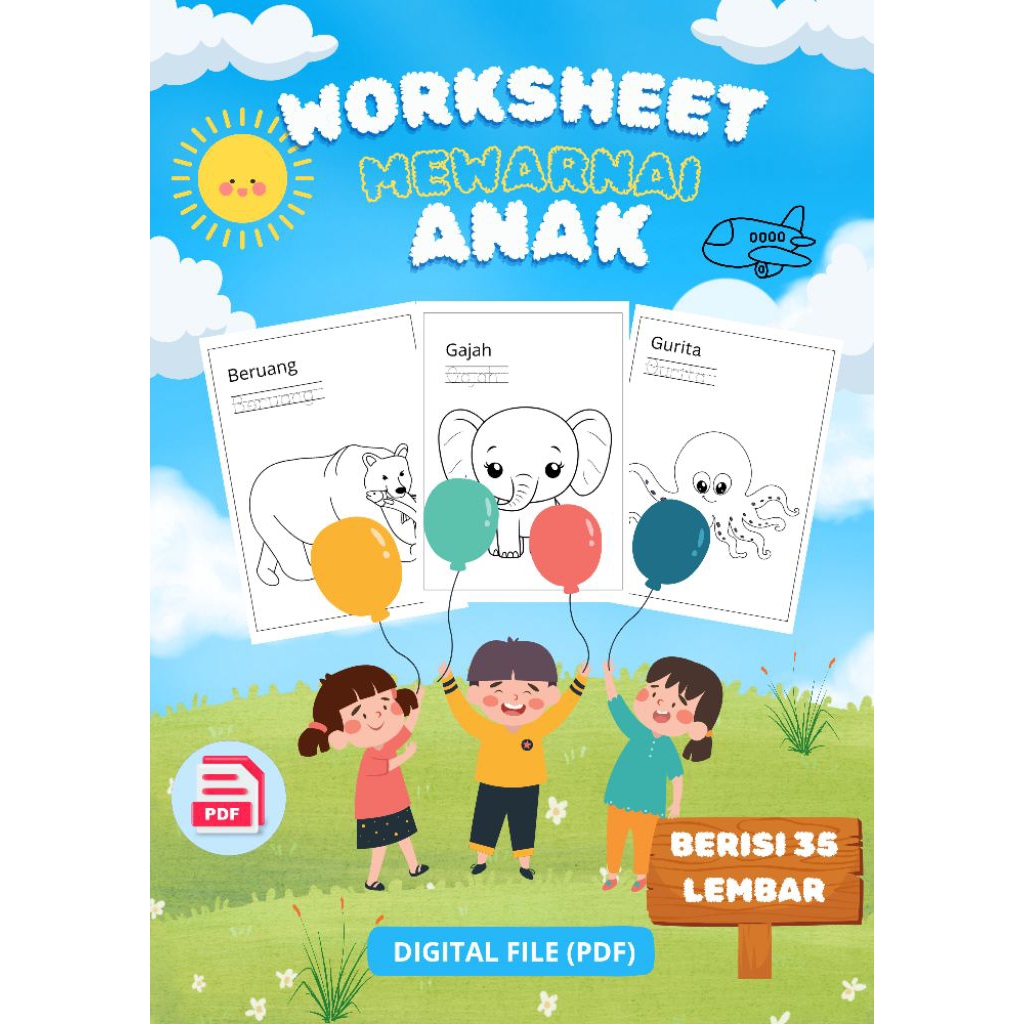 worksheet mewarnai anak usia 2-6 tahun | PDF printable