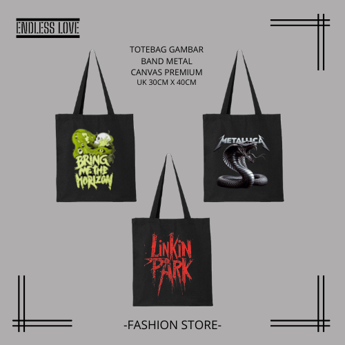 Endlsslv Tas Tote Kanvas Premium Desain Gambar Band Rolling Stones/ Tas Fashion Wanita dan Pria Mura