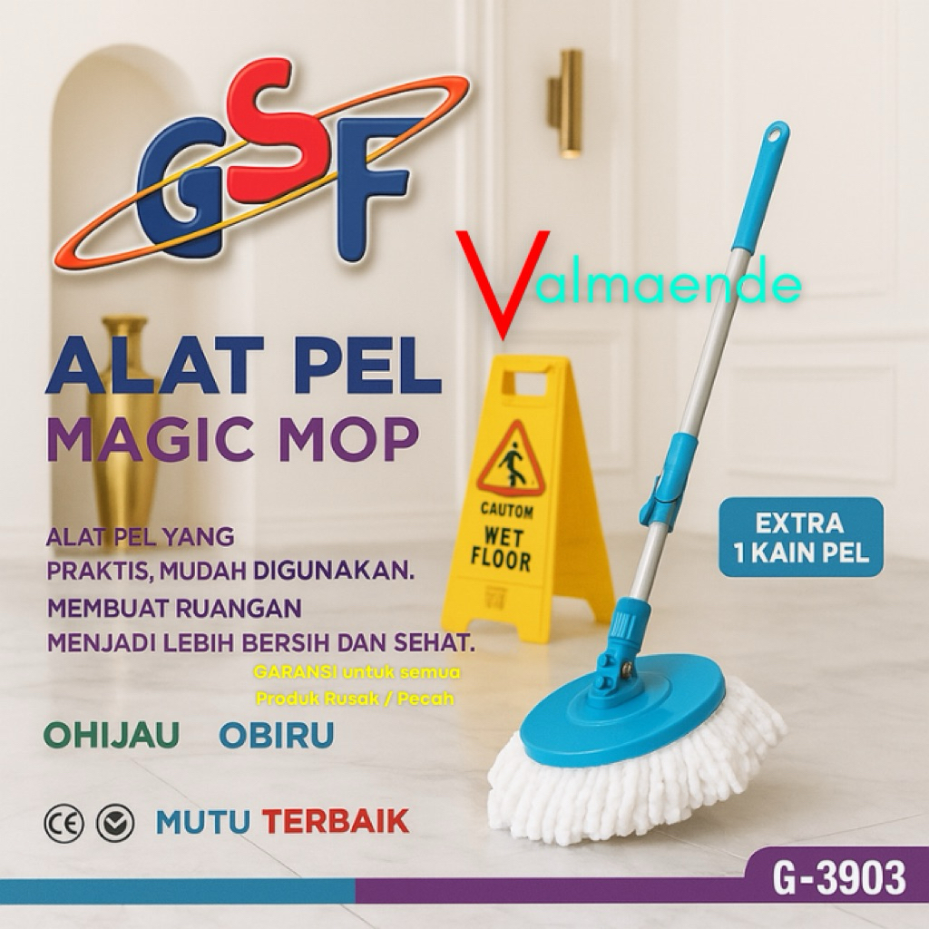 Pel Lantai Putar Otomatis Alat Pel Lantai Tongkat Pel Lantai GSF 3903 Magic Mop Pembersih Lantai