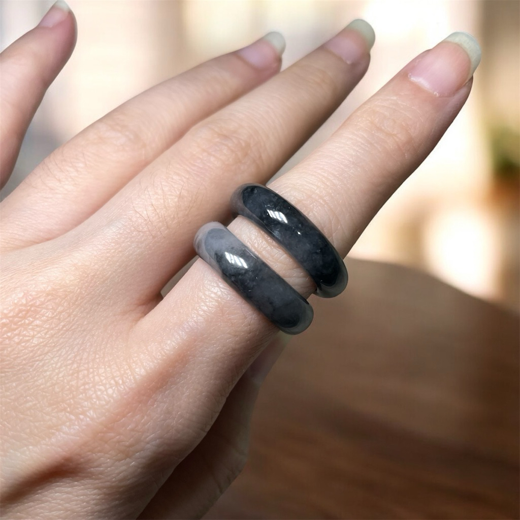 Cincin Giok Wuji Black Jade Type A Original Jade Ring