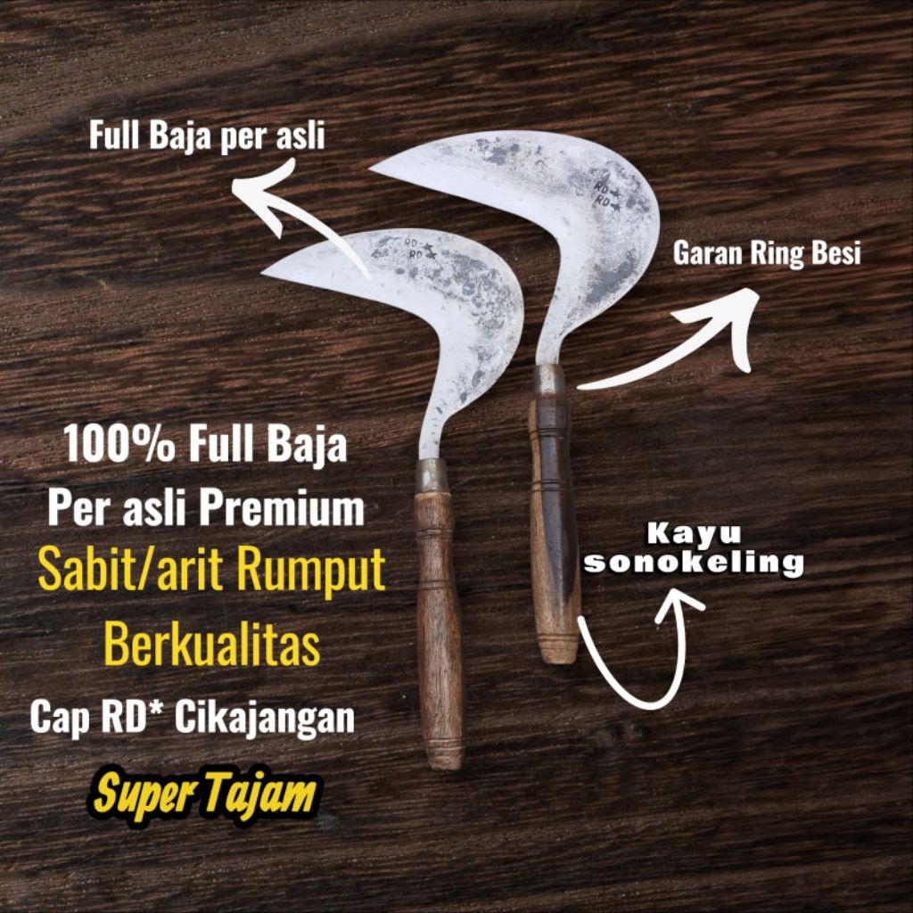 Arit rumput cap RD* baja Original kayu sonokeling