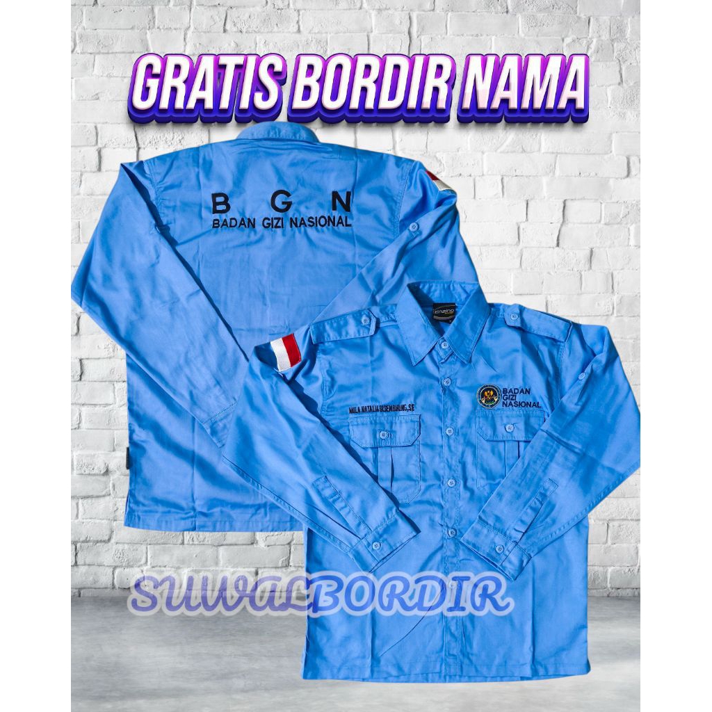 KEMEJA BORDIR BGN KEMEJA KERJA BGN KEMEJA BGN LENGAN PANJANG TERBARU SERAGAM BGN KEMEJA BGN BORDIR A