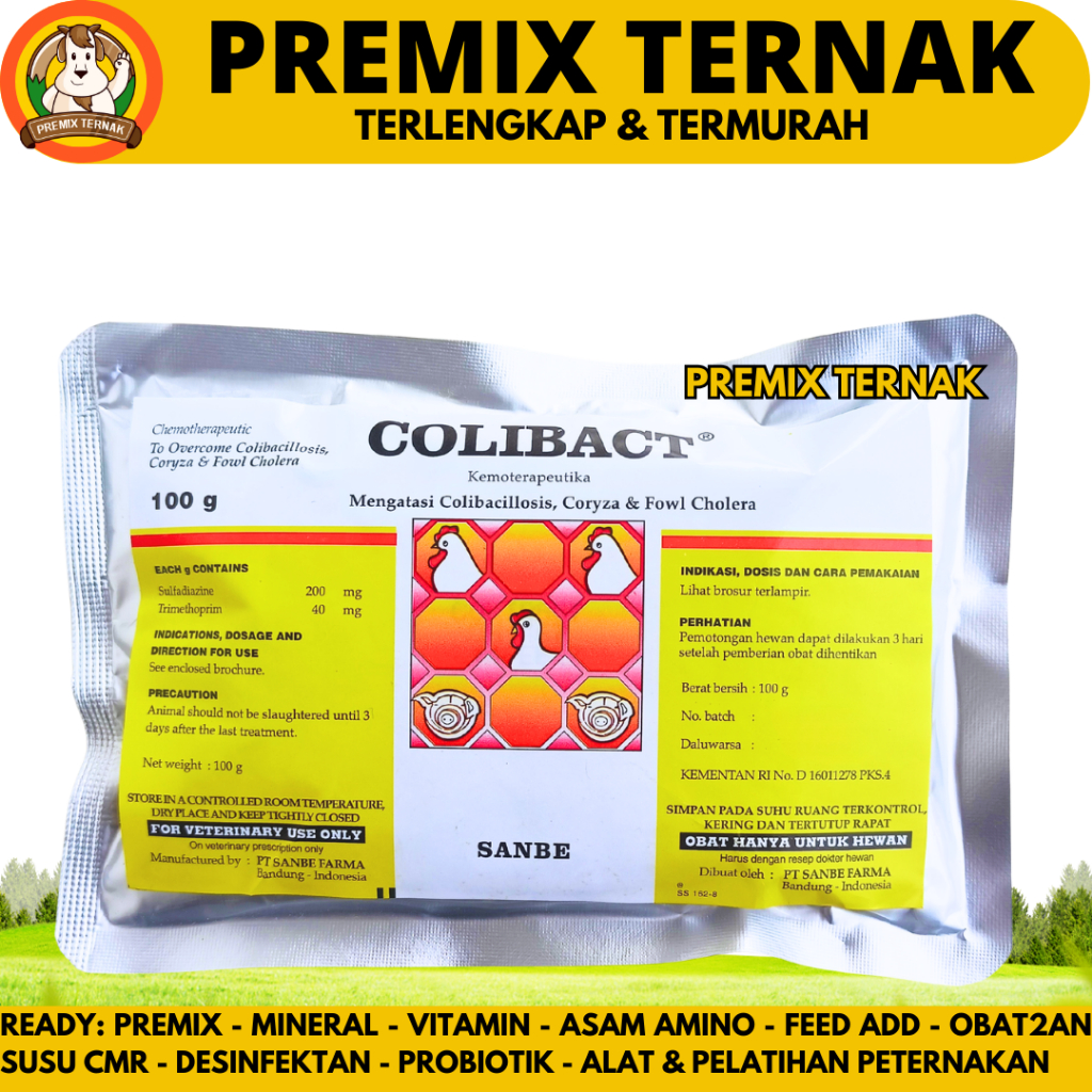 COLIBACT SERBUK 100 GRAM SANBE - Obat Ayam Antibakteri Berdaya Kerja Tinggi Untuk Unggas & Babi