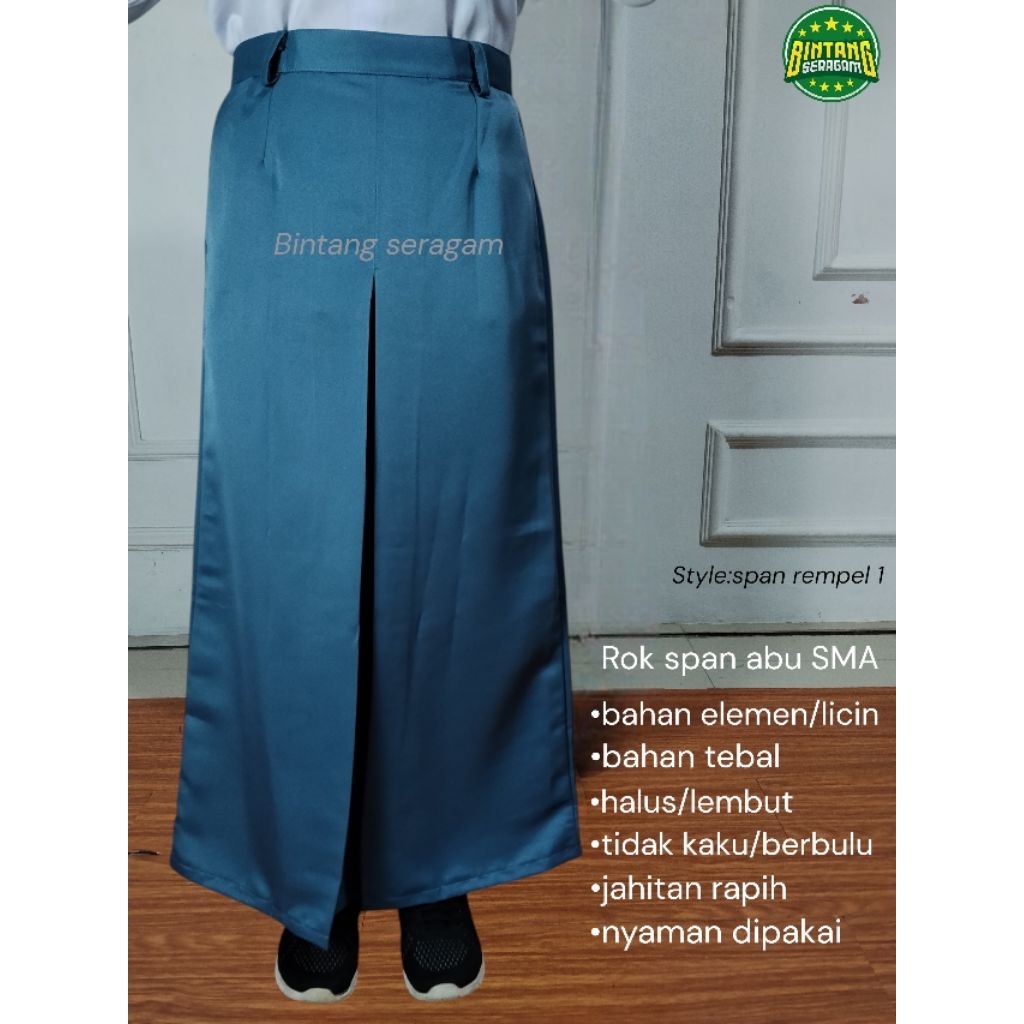 Rok seragam span abu SMA/SMK bahaan elemen licin