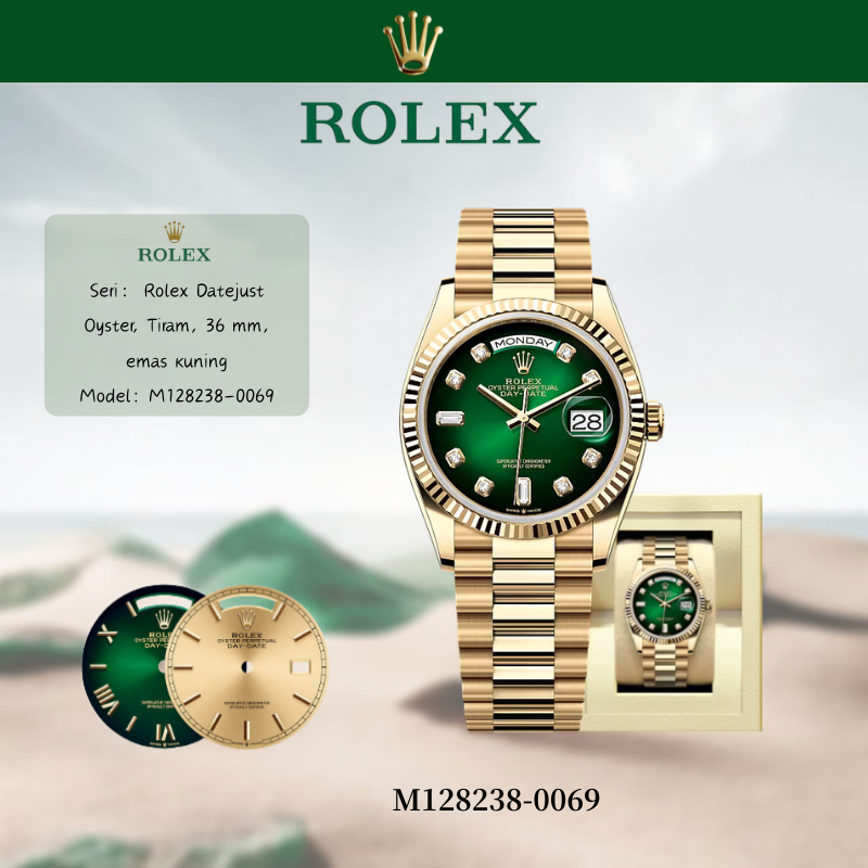(100% Rolex Asli) Cash on Delivery Rolex Baru Termasuk Kotak Oyster Perpetual Datejust M128238-0069 