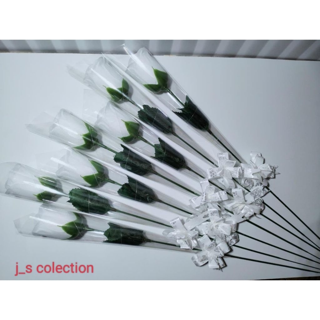 bunga mawar palsu 1 tangkai kemas plastik warna PUTIH