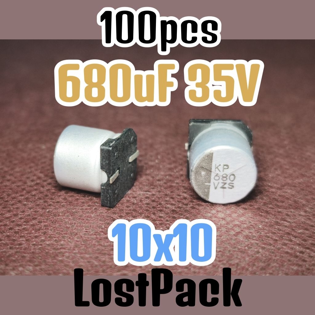 GROSIR 100pcs Solid kapasitor capasitor elko elco SMD 35v 680uf 35v 680 uf 35 v 35 volt VZs 10x10 lo