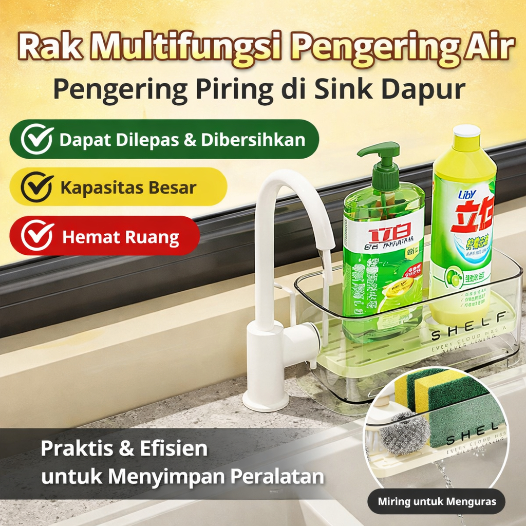 [Pengiriman 24 jam] Rak pengering wastafel dapur/tanpa paku, rak serbaguna untuk menyimpan spons cuc