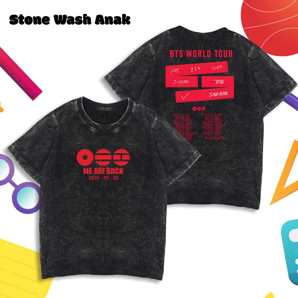 Fiego BTS WAB TOUR | Premium T-Shirt Anak | Stone Wash