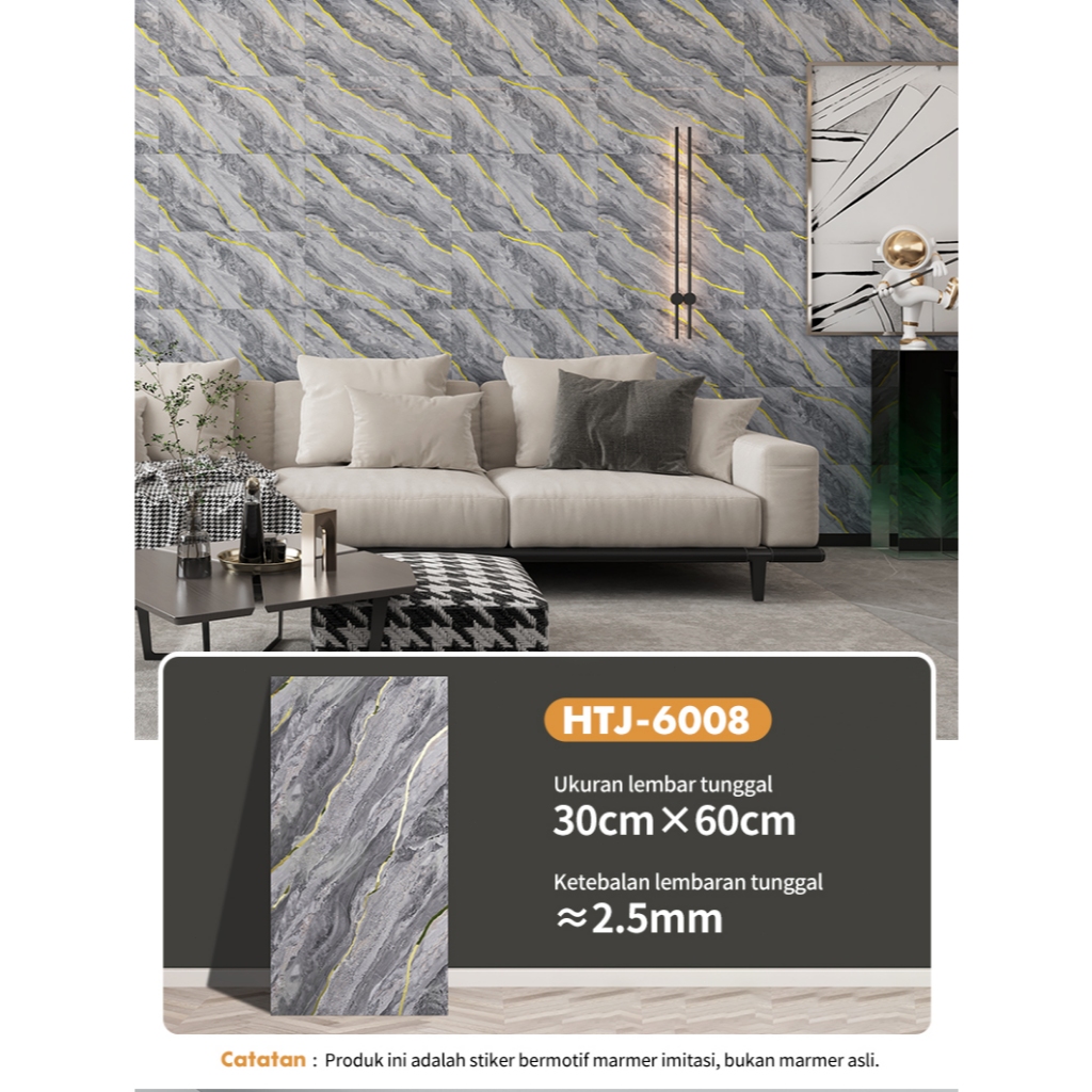 20PCS Vinyl Marmer Stiker Dinding Anti Air / Wallpaper Dinding Dekorasi Kamar 3060CM / Vinyl Marbel