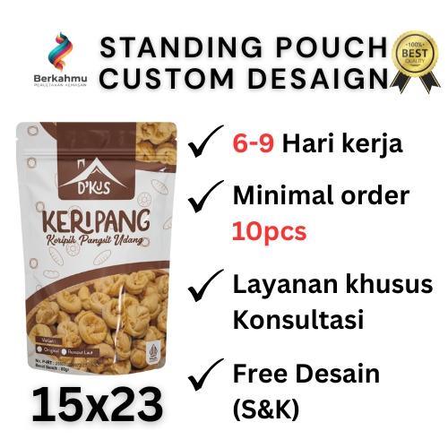 Custom Cetak Kemasan Standing Pouch Makanan Ukuran 15x23 Ziplock/Klip Full Printing, Min order 10pcs