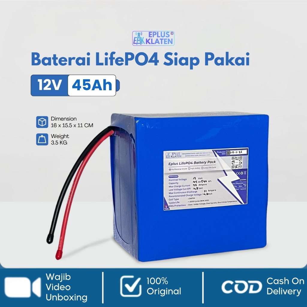 Baterai LifePO4 12V 45A NEW Cell Battery 45Ah Pengganti Accu Aki Sprayer Elektrik Setrum PDC PAC UPS