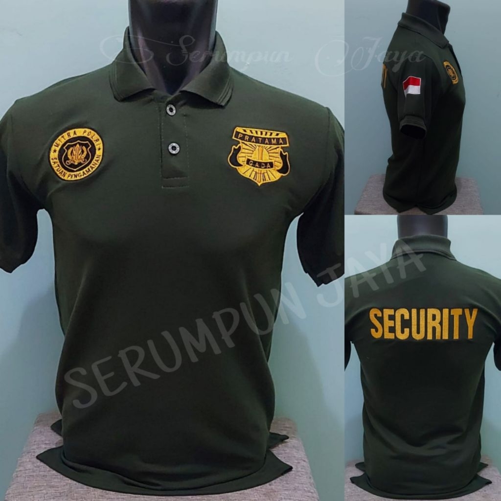 KAOS GADA PRATAMA MITRA POLRI BULAT HIJAU ARMY FULL BORDIR - KAOS KERAH GADA PRATAMA MITRA LENGAN PE