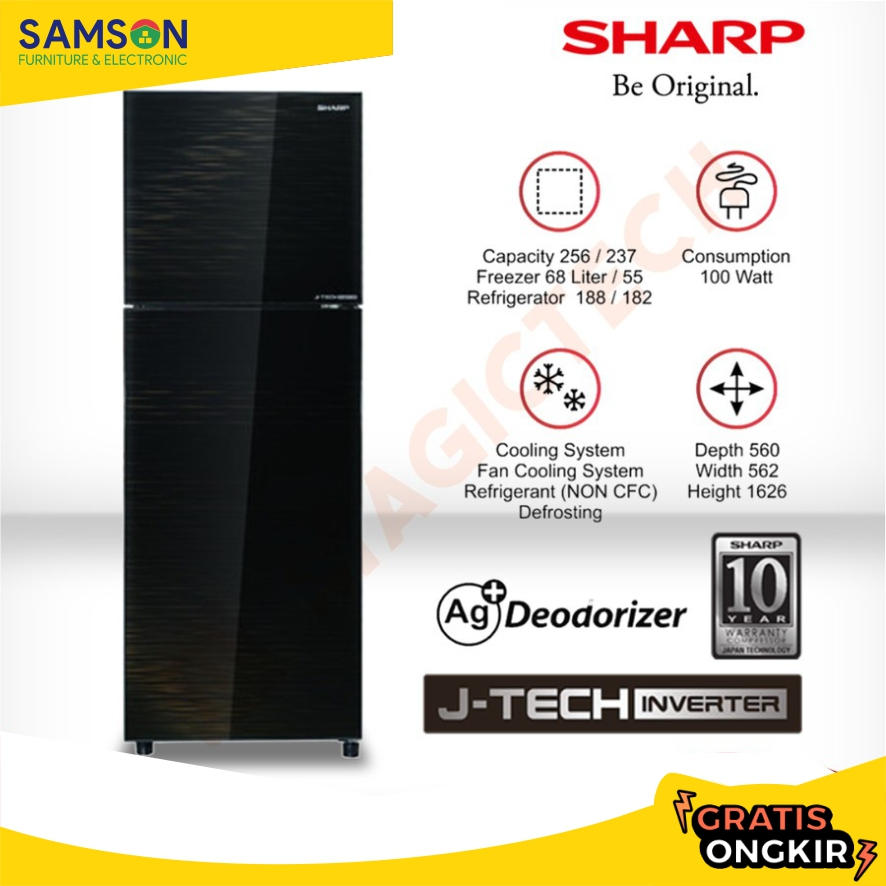 KULKAS SHARP 2 PINTU SJ-326XI-MK / SJ-326 INVERTER KACA HITAM