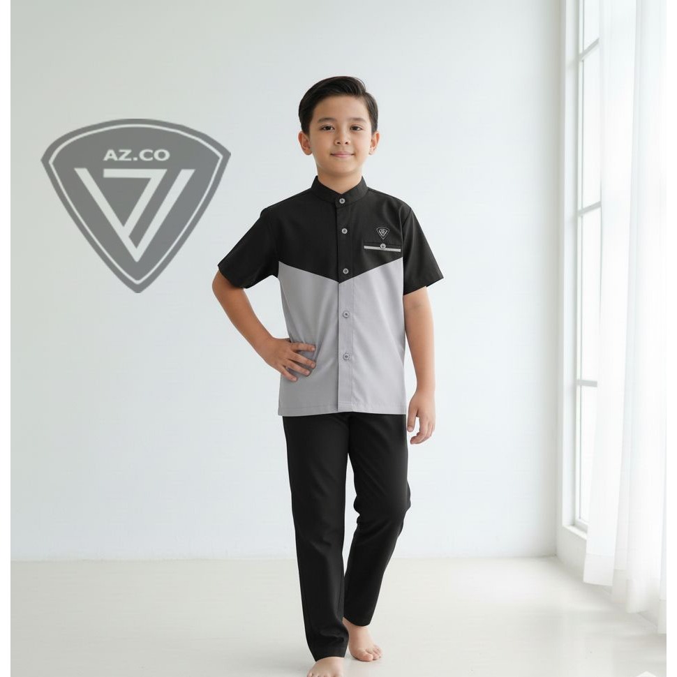 AZCO - Setelan Muslim Baju Koko Anak Laki Laki Usia 1-12 Tahun