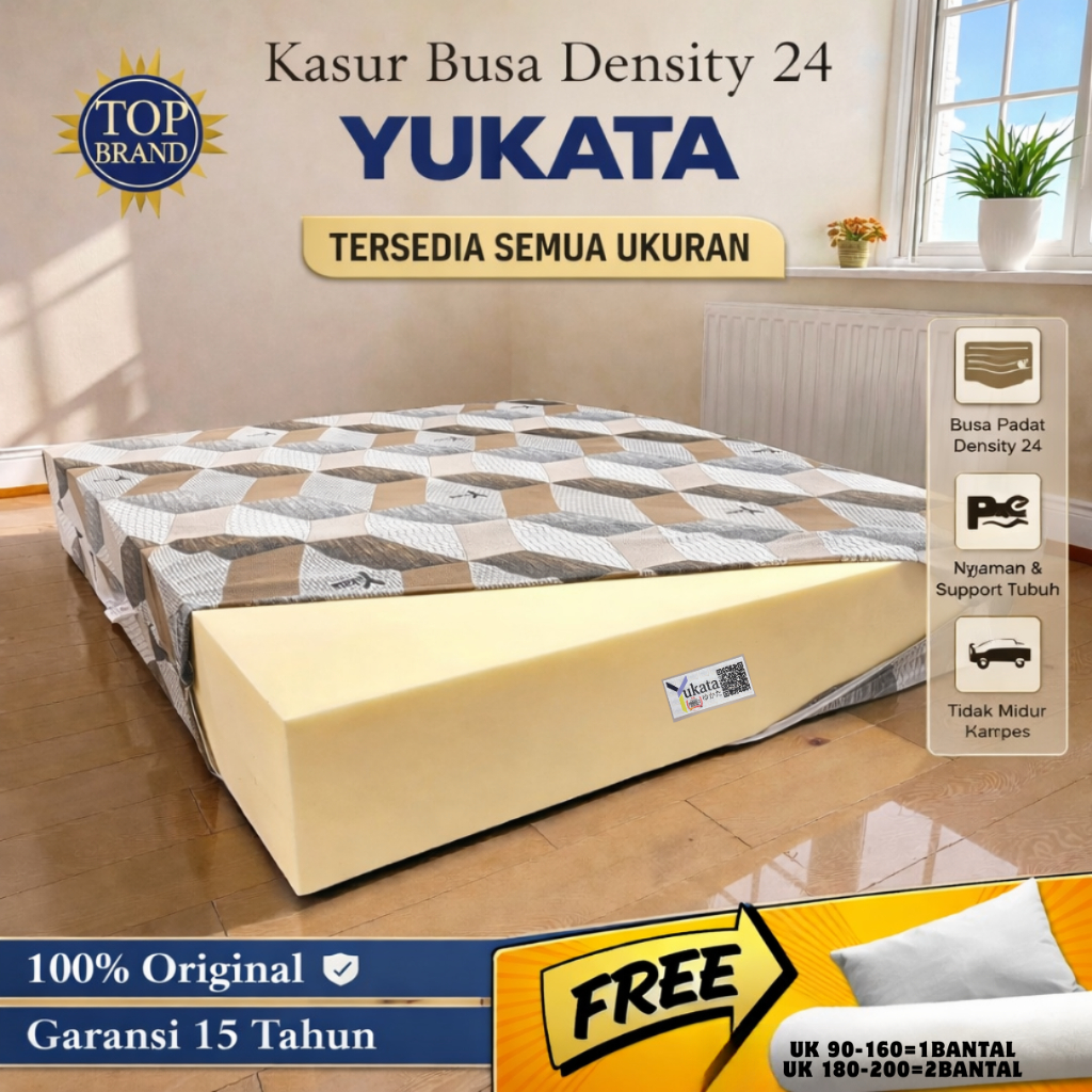 Kasur Busa Anti Kempes YUKATA CUSTOM-Tinggi 15-30cm | 90x200,100x200,120x200,160x200,180x200,200x200