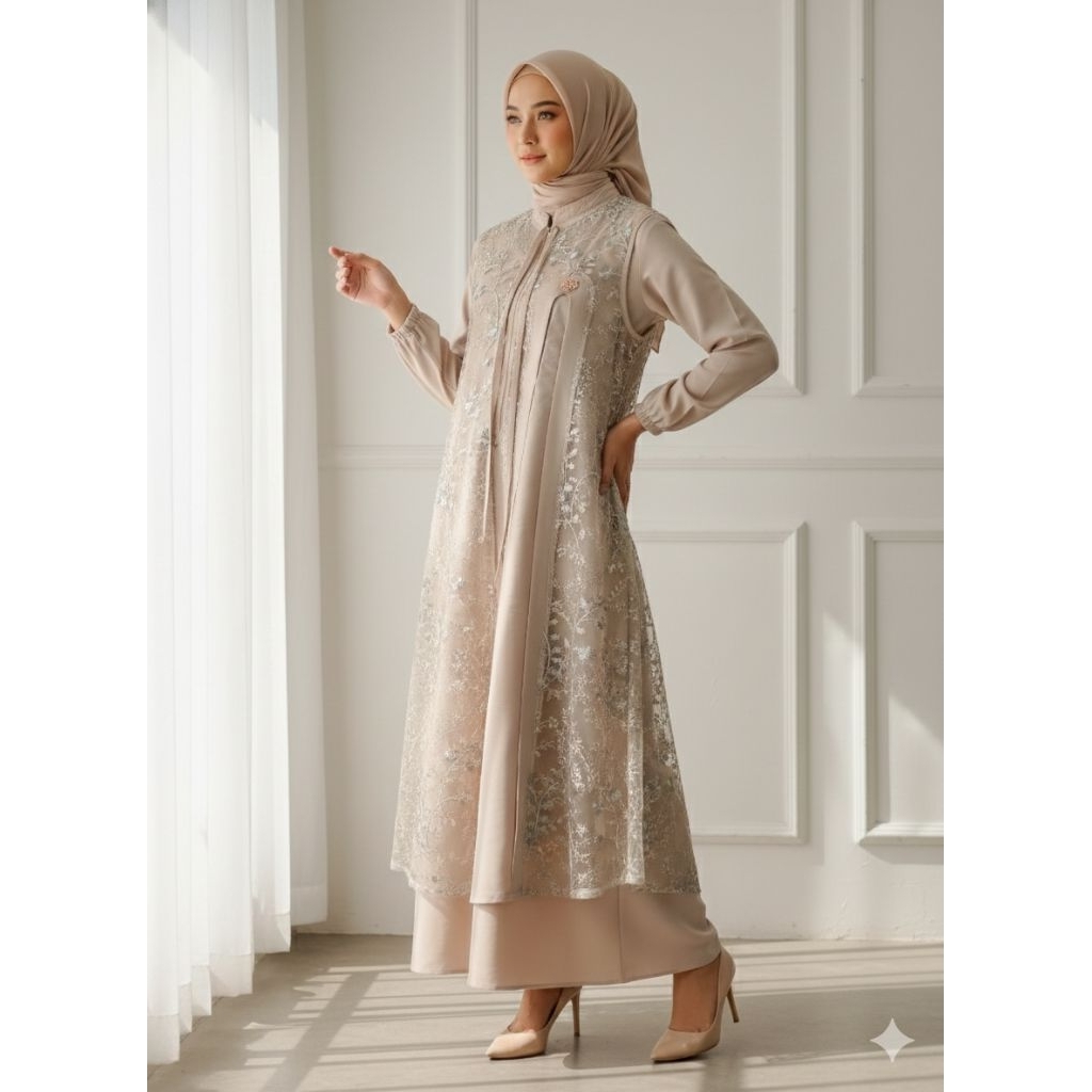 Gamis Polos Mix Outer Brukat Mewah by Addisha Mode