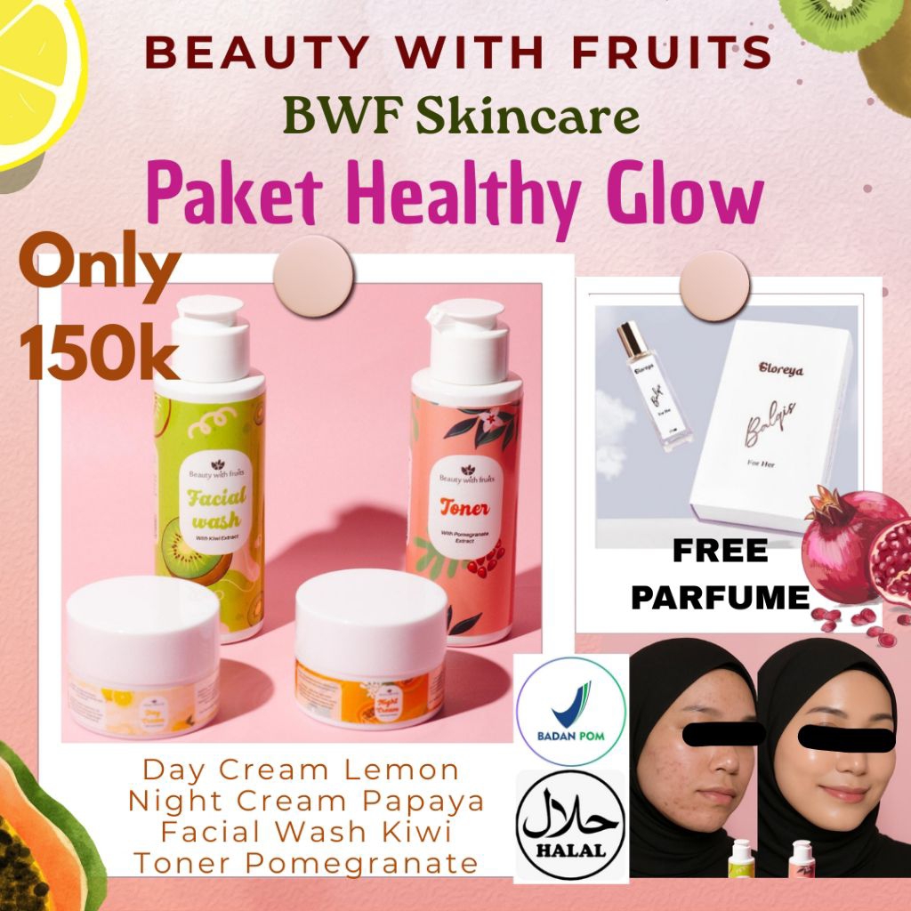PAKET HEALTHY GLOW | DAY CREAM LEMON | NIGHT CREAM PAPAYA | SERUM AJAIB | FACIAL WASH KIWI | ORKKAY 