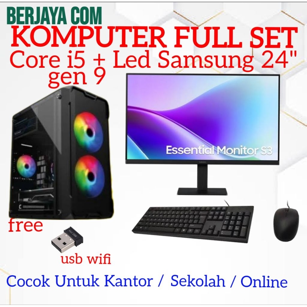 Full Set Core i5 gen 9 - Led Samsung 24" - 16gb Ram - 500gb ssd - Pc Rakitan Kantor - Komputer sekol