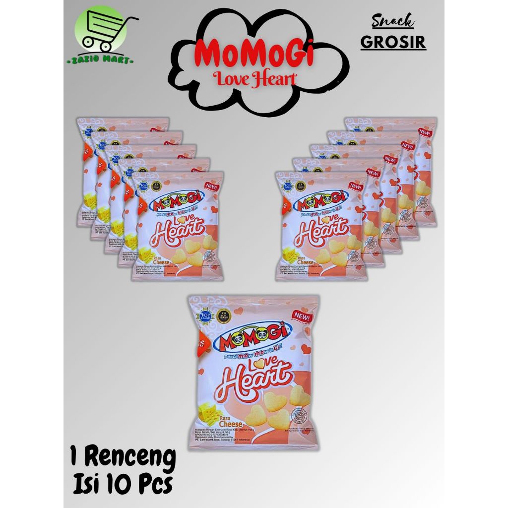 (Zazio Mart) MOMOGI LOVE HEART SNACK RASA KEJU 20gr x 10 Pcs